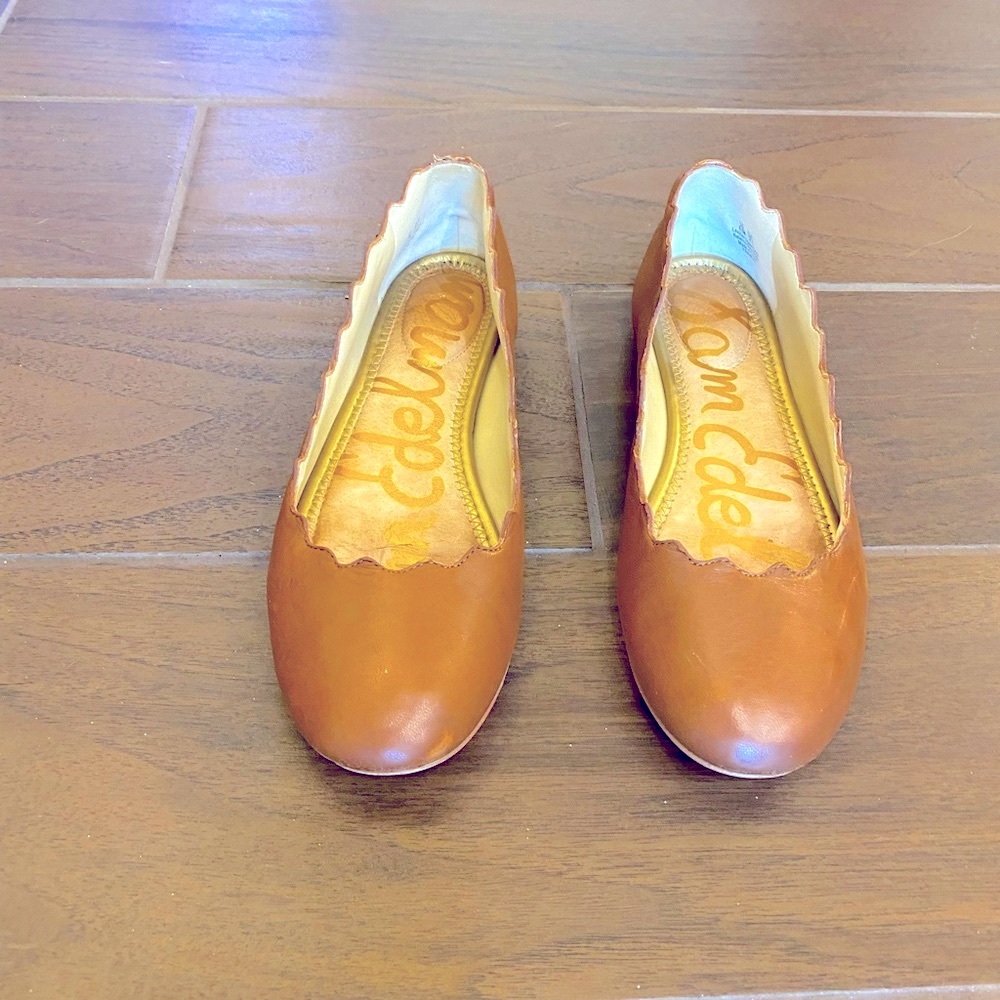 Sam Edelman “Francis” Tan ballet scalloped flats